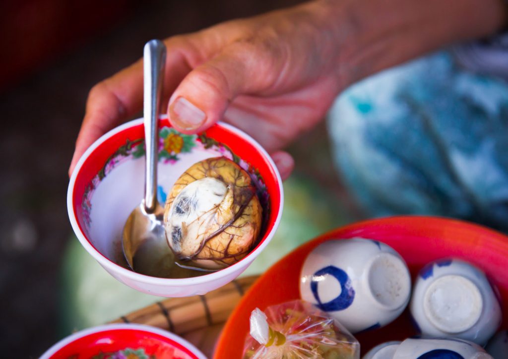 Balut egg, an asian delicacy made from fermented duck embryo.