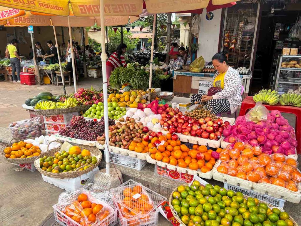 Siem Reap Cambodia fruit market vendor