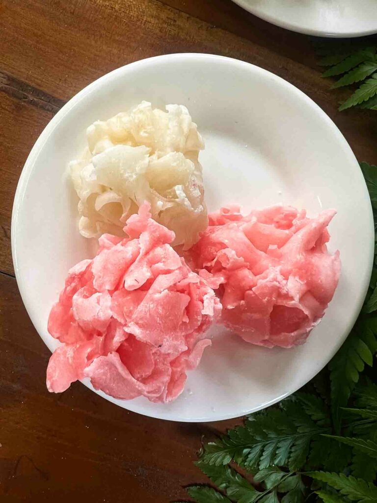 Bukarilyo Bocarillo young coconut cooked with milk and sugar on a white plate