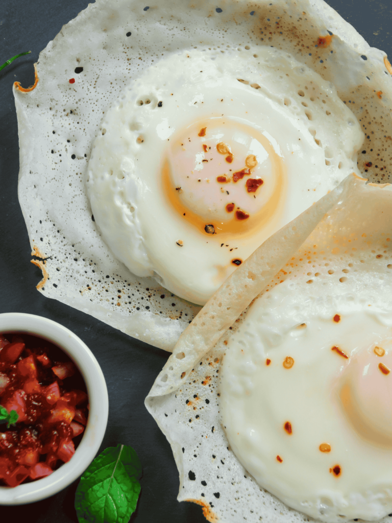 Egg hoppers sri lankan pancakes with sambol