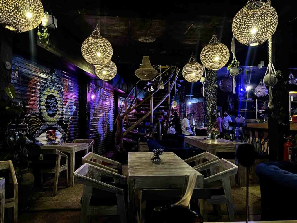 One Love cafe interior at night