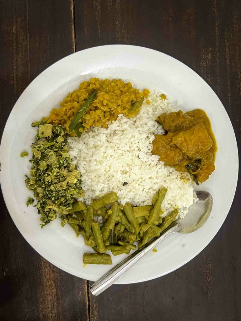 Rice and curry plate at wimala in Ella Sri Lanka