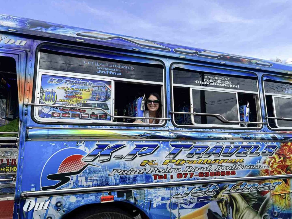 Woman on private bus to Jaffna