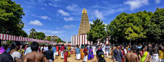 Nallur Kandaswamy Kovil with local Sri Lankans walking toward festival