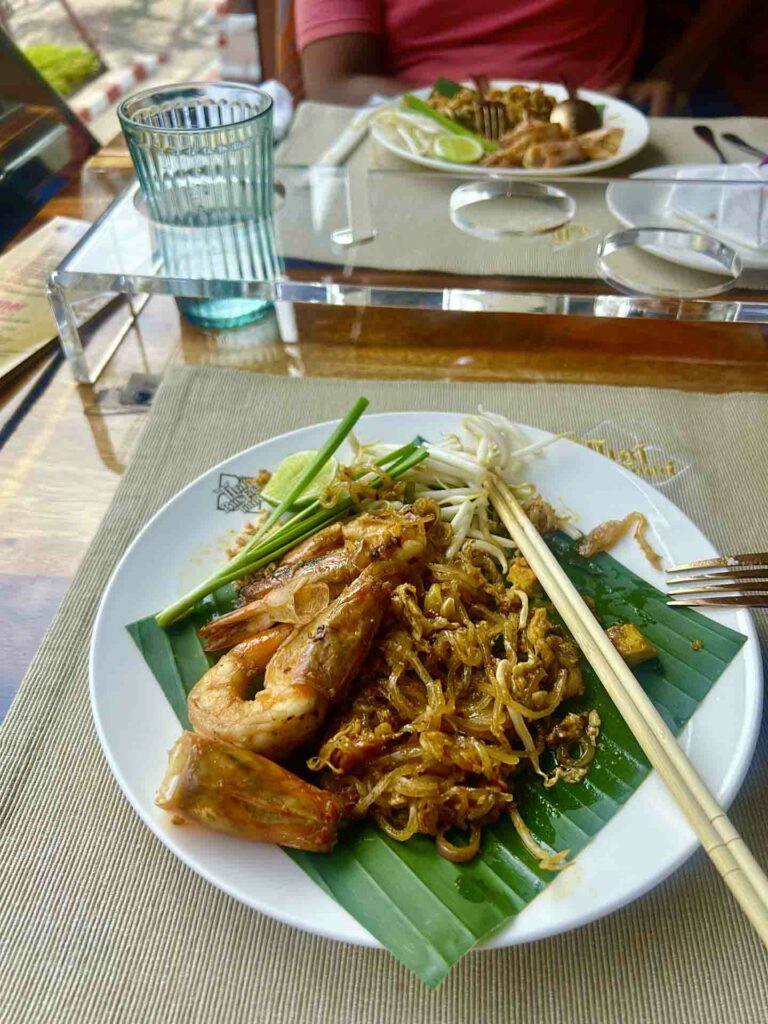 Pad Thai on dining table of Thai Bus Food Tour in Bangkok