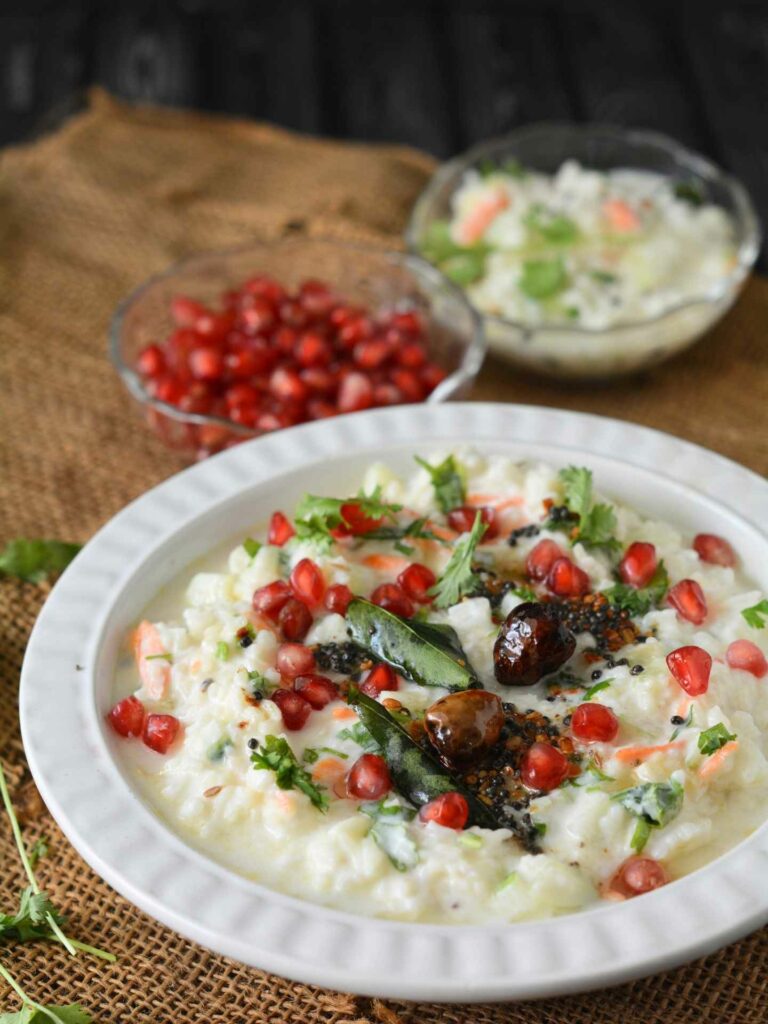 Sri Lankan curd rice on white plate for Hindu festival