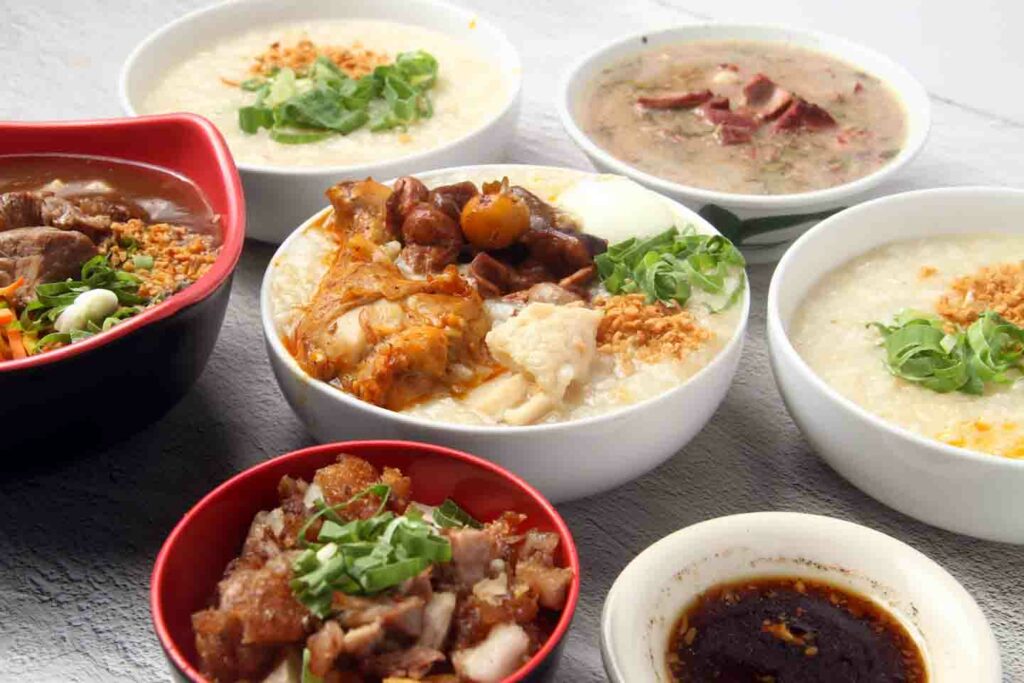 Bowls of famous Filipinos foods in Manila on a table