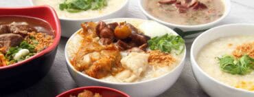 Bowls of famous Filipinos foods in Manila on a table