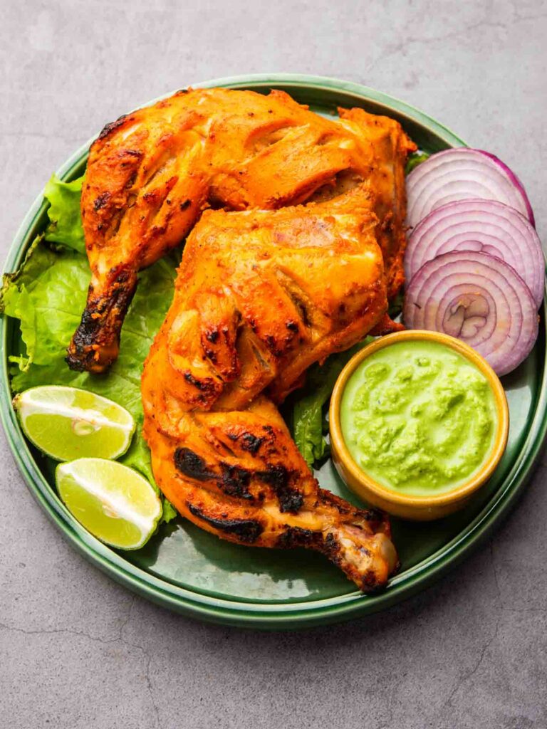 Tandoori chicken with mint chutney in little India Singapore