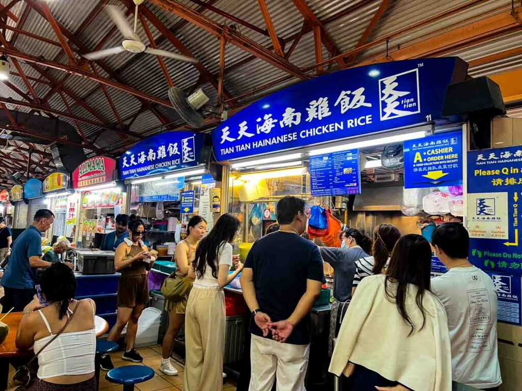 Tian Tian Chicken Rice in Singapore Maxwell Food Centre line up