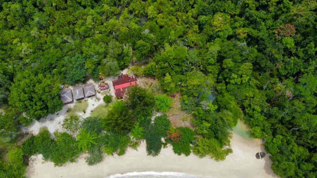 Bungus Bay accommodation aerial shot on beach