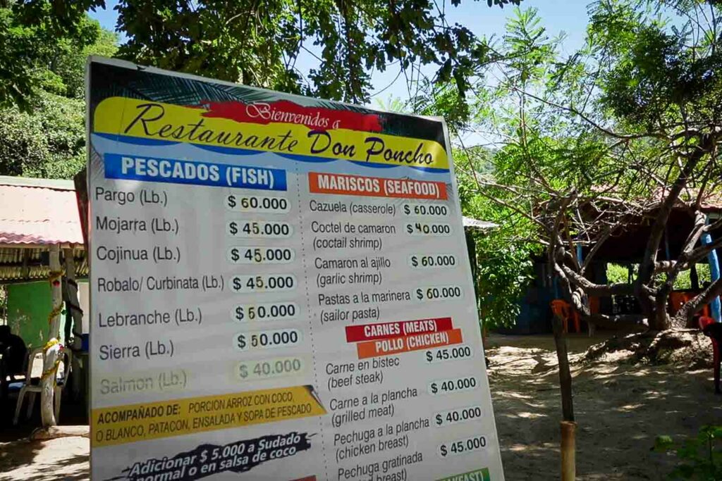 beach restaurant prices santa Marta Crystal beach