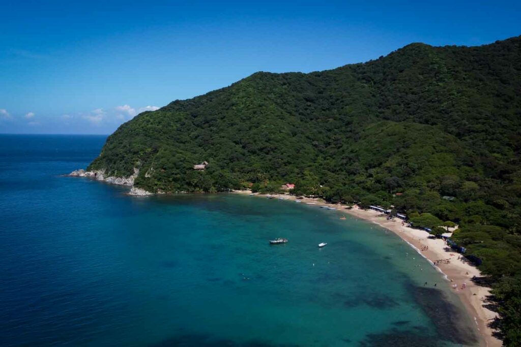 Santa Marta Colombia crystal beach from drone view