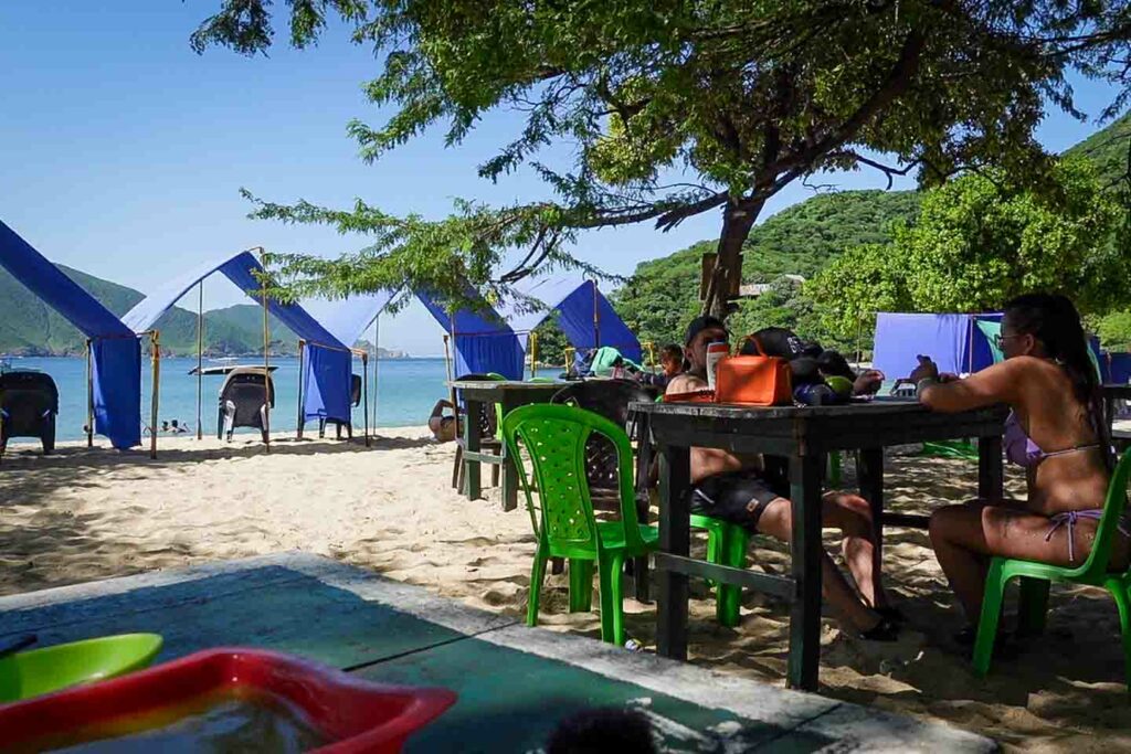 playa cristal fish lunch dining area guests santa marta colombia