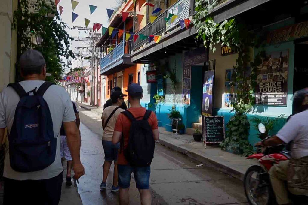 santa marta Colombia tourist walking down colorful streets