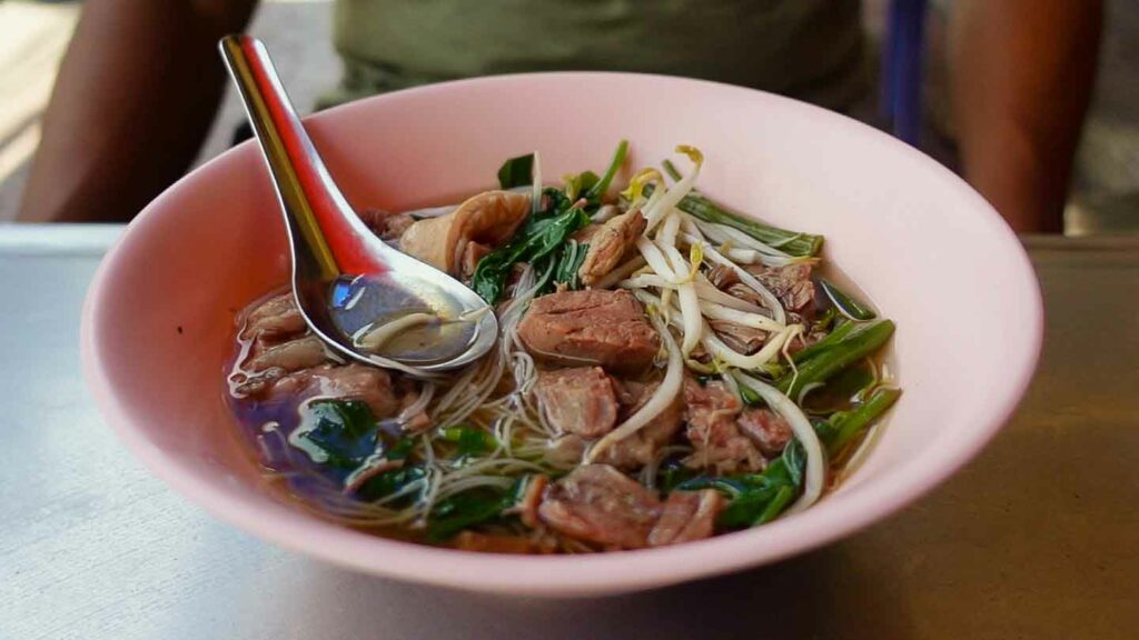 Bowl of beef noodle soup in Bangkok